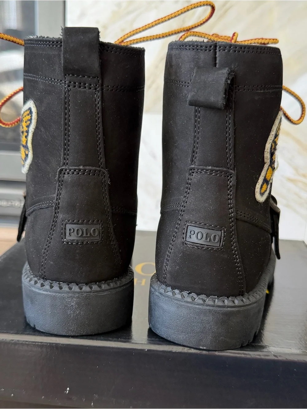 Polo Ralph Lauren Ranger Hi II Black Lace-Up Suede Boot P-Wing Patch Sz 3 NIB